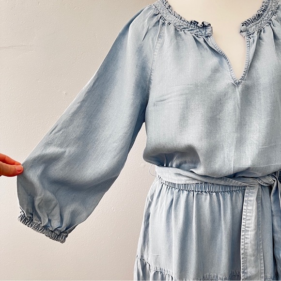 Lauren Ralph Lauren Women's Belted Waist Ruffle Denim Midi Dress Blue Size 4 - Picture 6 of 15